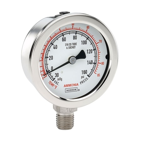 Noshok Pressure Gauge, 0 to 15,000 psi psi, 2-1/2 in Dial, 1/4 in NPT, Back Location 25-410-15000-psi-SPMC